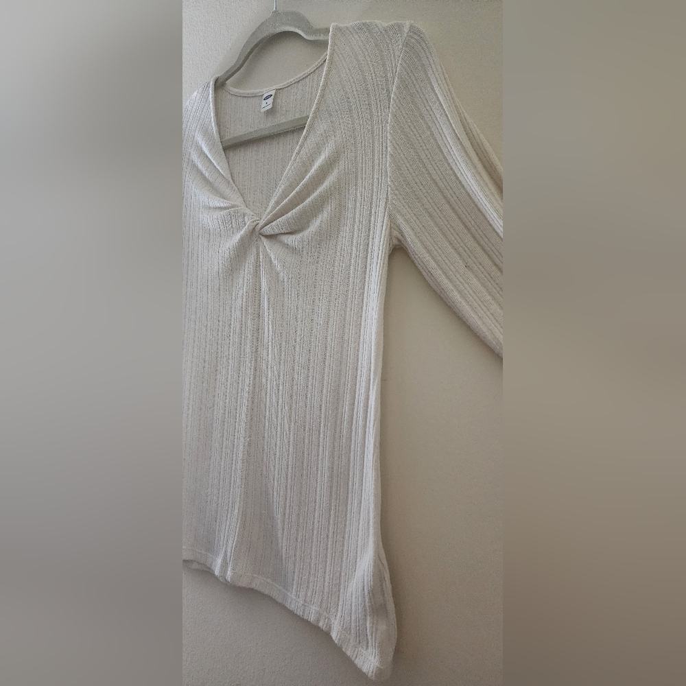 Old Navy Cream Ribbed Ruched Blouse - Picture 5 of 9